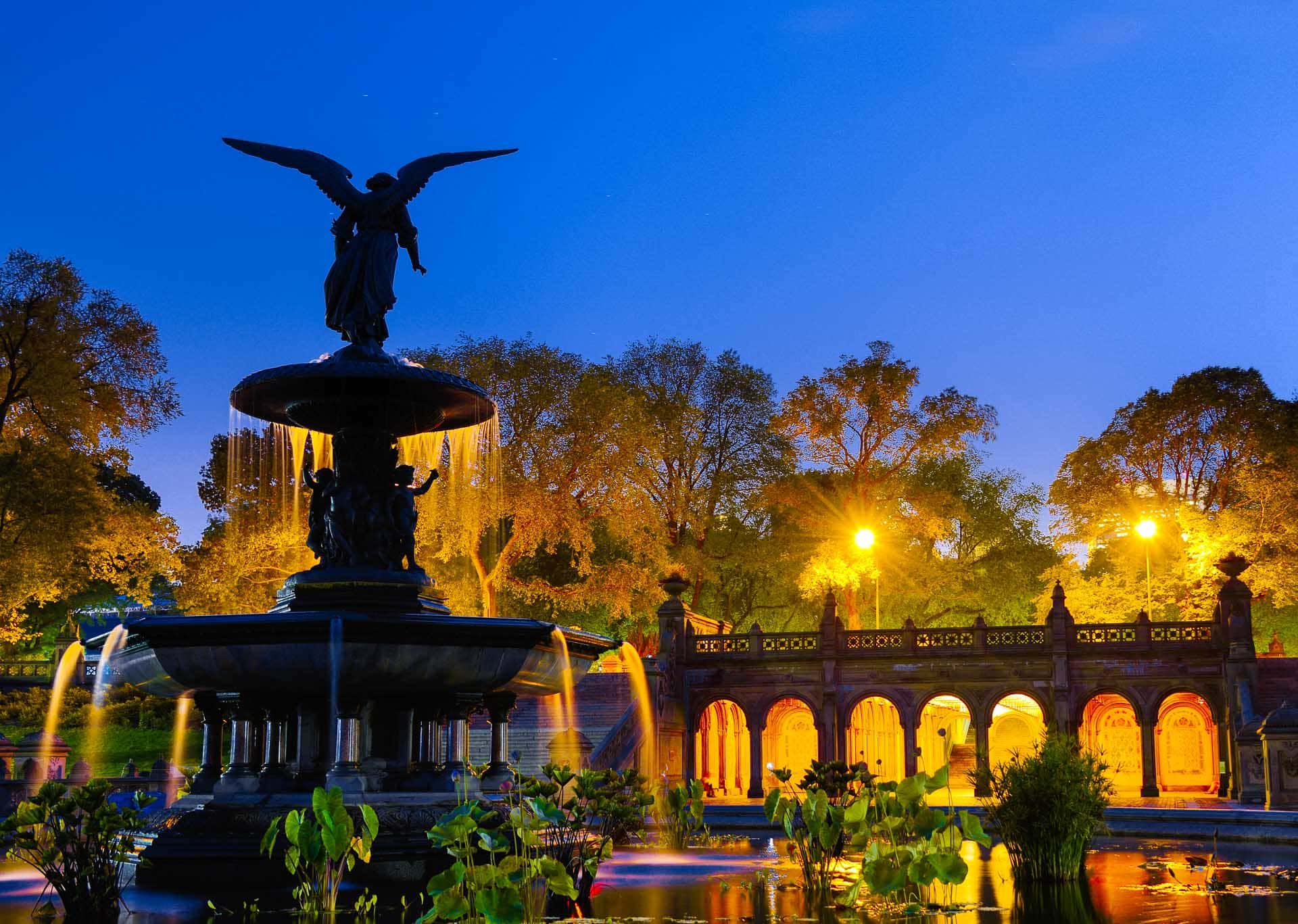 Bethesda Fountain at night in New York City's Central Park
